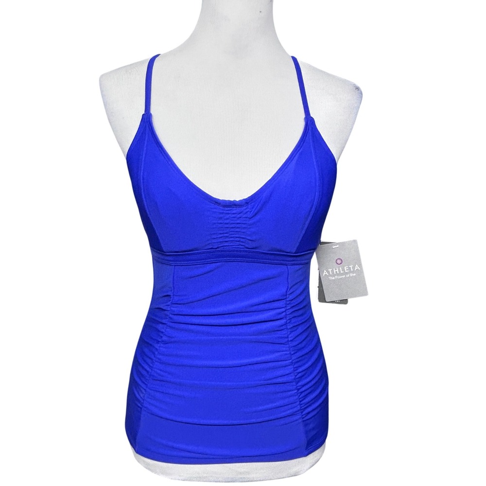 Athleta Tankini Top Women 32 B/C Blue NWT Ruched Swimsuit Swim Top Underwire